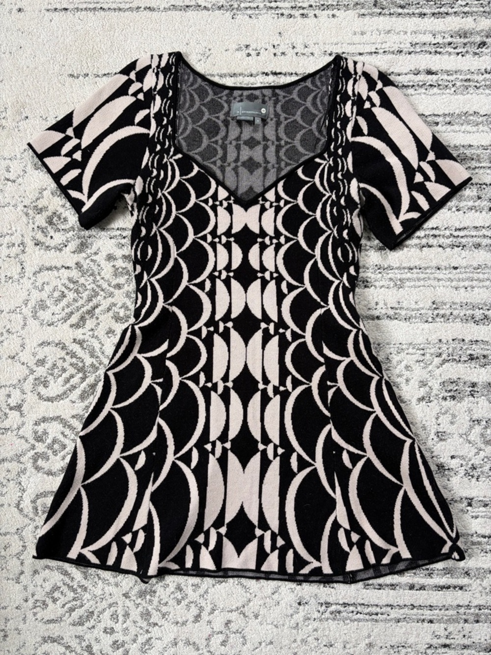 Anthropologie Black and Cream Geometric Mini Dress